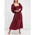 thumbnail image 2 of Kmbangi Robe Longue Décontractée d'Été pour Femme, Fleurs Brodées 3D, Encolure Carrée, Manches Bouffantes, Robe Mode Dos Nu, Robe Trapèze, 2 of 9