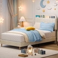 thumbnail image 2 of BeesClover Velvet Platform Bed with Storage Headboard and Bookcase, Upholstered Bed Frame for Kids and Girls, Quiet Design with Strong Wood Slats and Metal Legs, Easy Assembly, 2 of 7
