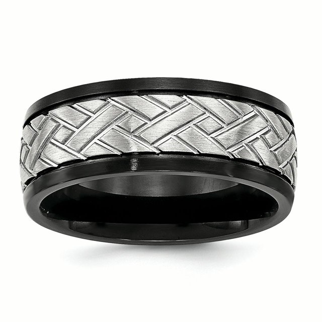 Stainless Steel Brushed Black IP Grooved Ring 9 Size