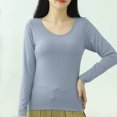 thumbnail image 2 of AherBiu Hauts Grande Taille pour Femmes Automne Manches Longues Haut de Pyjama Doux avec Soutien-Gorge Intégré Col Ras du Cou T-Shirts de Pyjama Confortables, 2 of 7