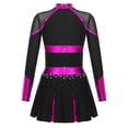 thumbnail image 4 of RUNQHUI Filles Enfants Paillettes Manches Longues Robe de Danse Ballet Uniforme d'Équipe Compétition Encouragement Danse Noir&Rose Vif 14, 4 of 5