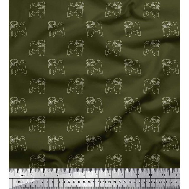 Soimoi Moss Georgette Fabric Pug Dog Decor Fabric Printed Yard 42 Inch Wide