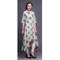 thumbnail image 3 of Bimba Robe Anarkali à Blocs Feuilles Blanches et Fleurs Imprimée Col Mandarin Kurtis Indiens pour Femmes Tenue de Fête Anarkali Kurta -XXX-Large, 3 of 5