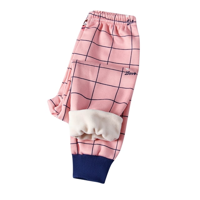 Pantalon de Jogging en Molleton d'Hiver Unisexe pour Garçons et Filles, Doublé Sherpa, Rose