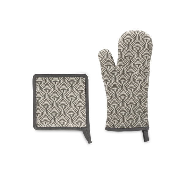 Thyme & Table 2-Pack Kitchen Set Oven Mitt and Potholder, Gray Mosaic