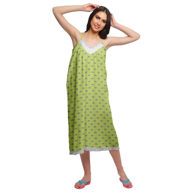 Moomaya Robe de Nuit Imprimée pour Femmes, Col en V, Bretelles Spaghetti