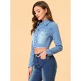 thumbnail image 3 of INSPIRE CHIC Women's Jean Frayed Washed Cropped Denim Jacket Grey Blue XS, 3 of 5