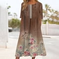 thumbnail image 5 of Jovati Robe à Manches Courtes à Col Rond pour Femmes, Motif Floral Imprimé, Silhouette Évasée Fluide, Mélange Polyester Spandex, Coupe Estivale Légère, Détail Taille Élastique, 5 of 5