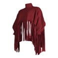 thumbnail image 4 of Womens Turtleneck Fringe Tops Solid Color Batwing Sleeve Plus Size Poncho Oversized Tassel Sweatshirt, 4 of 6
