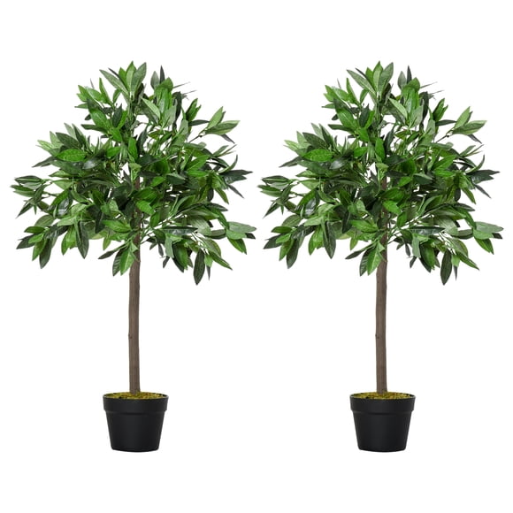 Outsunny Ensemble de 2 Lauriers Artificiels de 3 Pi, Plante Factice en Pot Réaliste