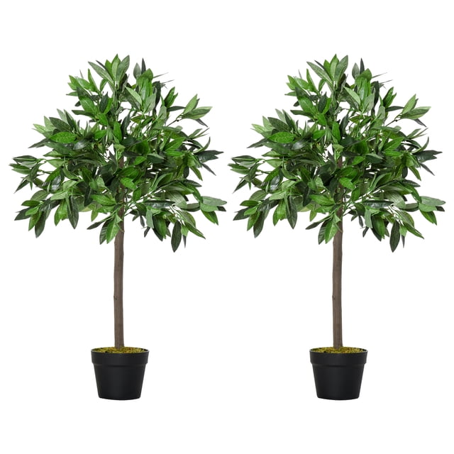 Outsunny Ensemble de 2 Lauriers Artificiels de 3 Pi, Plante Factice en Pot Réaliste