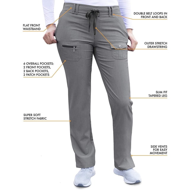 Adar Pro Heather Sarraus pour Femmes - Pantalon de Sarrau Fuselé Coupe Ajustée - P4100H - Gris Chiné - L