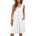 thumbnail image 3 of Robes d'Été pour Femmes Sans Manches Décontractées Amples Évasées à Boutons Robe Midi avec Poches Blanc m, 3 of 9
