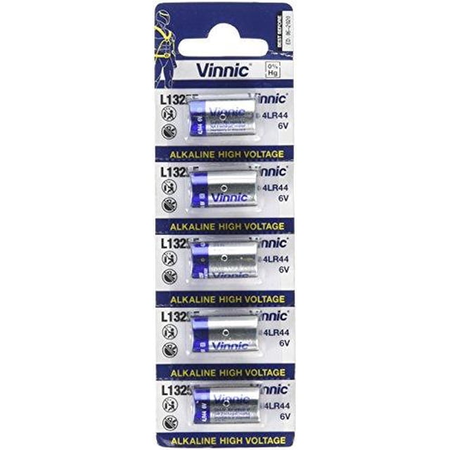 Vinnic A28PX 5 pcs 6V Replacement Alkaline Batteries (L1325, 4LR44) pack of five 6.0V alkaline replacement cells labeled L1325/4LR44 replacing EPX28/PX28/EN28A/PC28A shown in clear retail blister, for photo equipment, glucometers, medical devices and electric pet collars; often used as spare power for compact flash triggers.