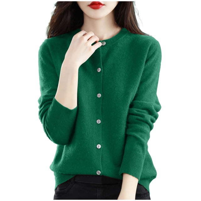 cfhntfmh Cardigan pour Femmes à Manches Longues, Hauts Doux, Col Ras du Cou, Uni, Manteau Chandail à Boutons, Automne 2024