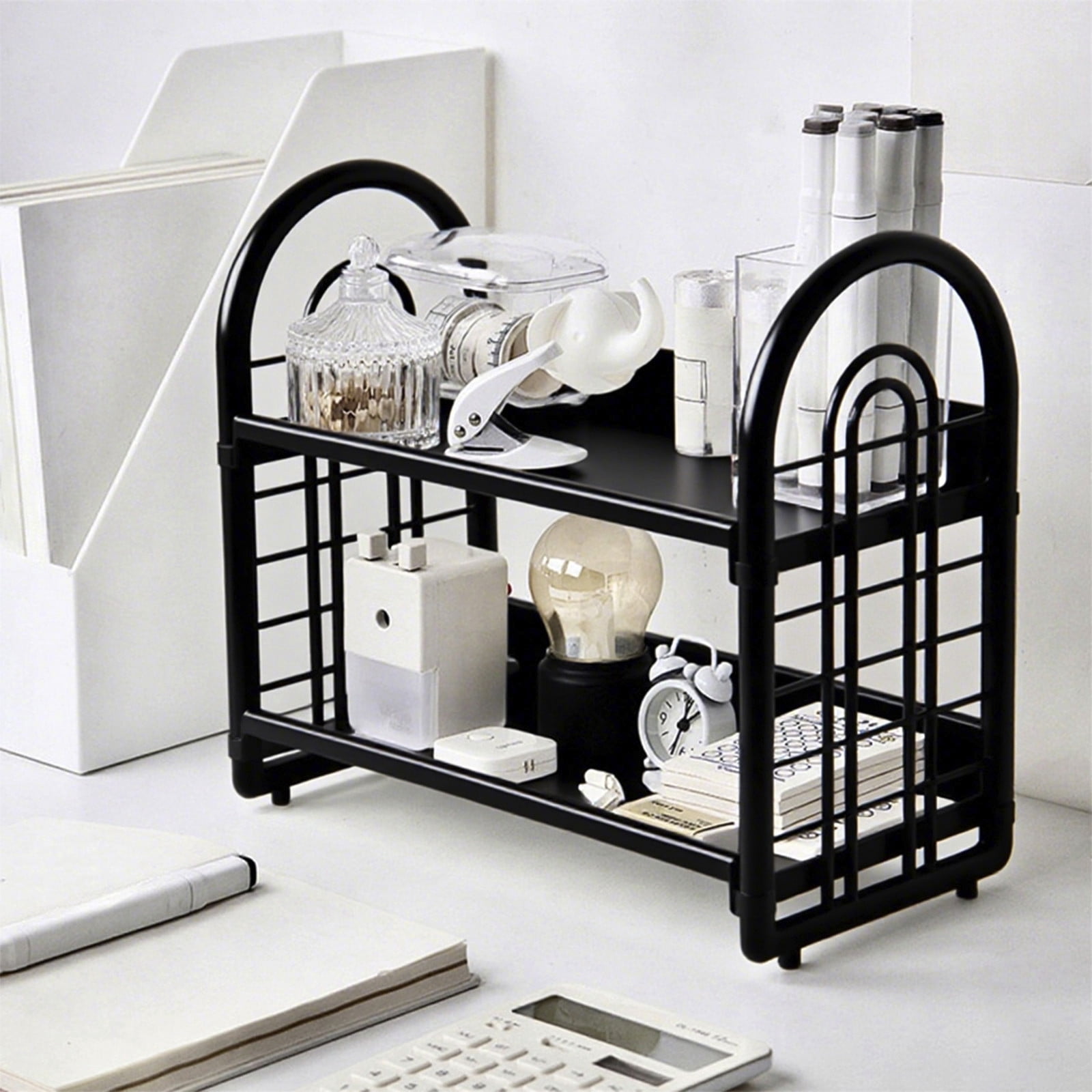 Fwttom Office Desk Accessories, 2-tier Desk Organizer Display Stand, Desk Organizers and Accessories for Kitchen Bathroom Office Dorm Shelf