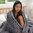 thumbnail image 4 of Comtest Chunky Knit Throw Blanket Chenille, Dark Gray, 87"x103"(California King Size), 4 of 6
