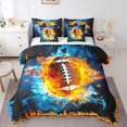 thumbnail image 1 of YST 7 Pcs Comforter Set King Size, American Football Bed In A Bag With Flat Sheet And Fitted Sheet For Kids Teens Adults, Rugby Ice And Fire Bedding Set With Pillowcases & Shams, Blue Gold, 1 of 5