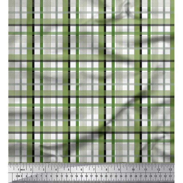 Soimoi Green Rayon Fabric Gingham Check Decor Fabric Printed Yard 42 Inch Wide