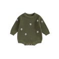 thumbnail image 1 of FOCUSNORM Infant Baby Girl Knitting Jumpsuit Flower Embroidery Round Neck Long Sleeve Romper for Fall Winter, 1 of 8