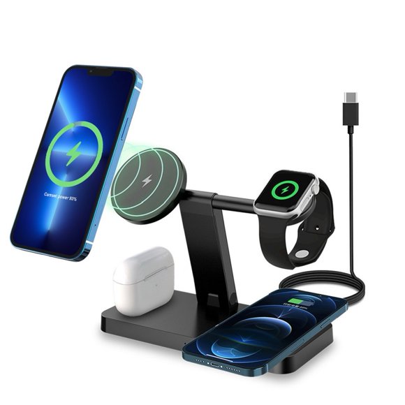 FDGAO Magnetic Wireless Charger 4 in 1 Wireless Charging Stand 15W Fast Compatible with 12,13,14 Pro Max,Pro,Plus,mini, AirPods, Apple Watch 8 7 6 SE 5 4 3 2