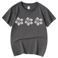 thumbnail image 4 of WEIYLL T-Shirts pour Filles à Imprimé Floral, Col Rond, Manches Courtes, Décontractés, Doux, Coupe Ajustée, Hauts de Sortie pour 5-6 Ans, 4 of 5