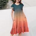 thumbnail image 3 of FhsagQ Robes Filles Été Dégradé Col Rond Manches Volantées Ligne à Étages Robe Décontractée Respirante Confortable Robe Ludique pour Enfants Tout-Petits Fête d'Anniversaire Tenue Quotidienne Orange 10-11 Ans, 3 of 5