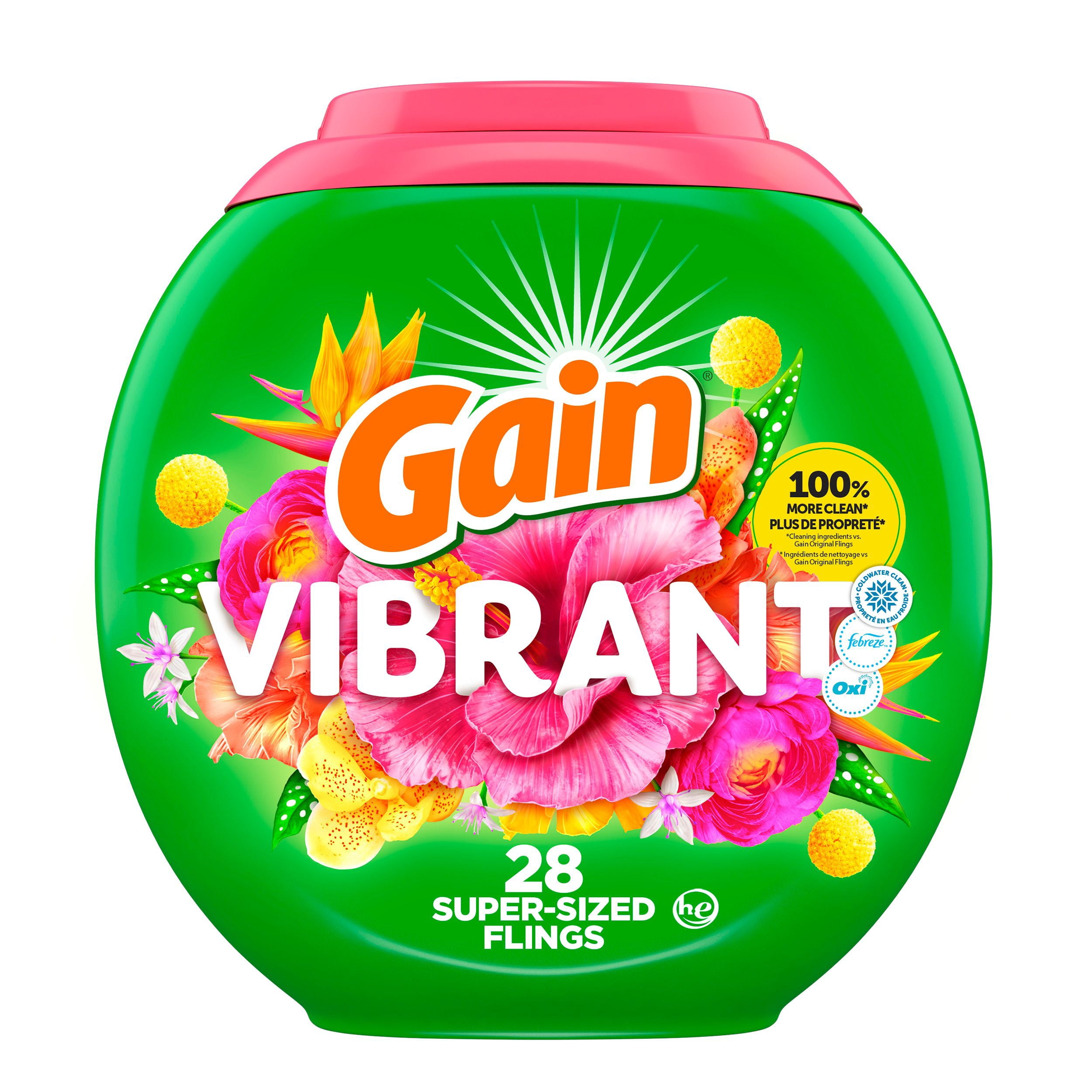 Gain Super Flings Laundry Detergent Pacs, 28 Count, Vibrant, irresistibly clean and fresh