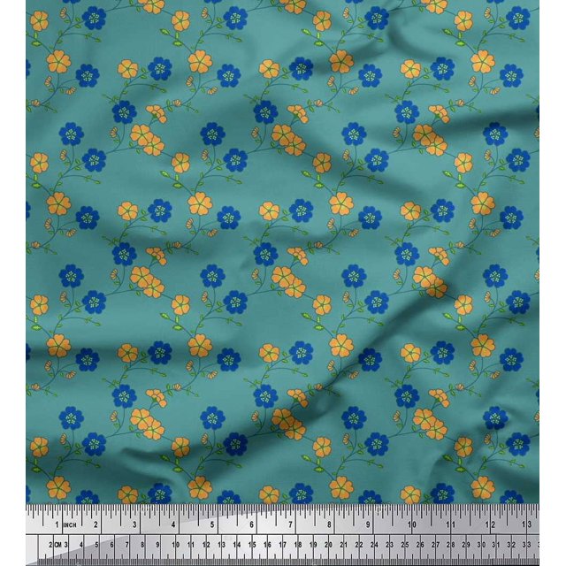 Soimoi Poly Georgette Fabric Leaves & Floral Print Fabric by the Yard 42 Inch Wide