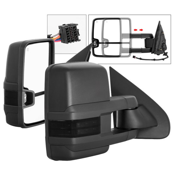 Xtune Miroir de Remorquage Extérieur 9936739 Série G2; Remplacement de Rechange; Ajustement Direct; Télescopique; Électrique; Chauffé; avec Indicateurs de Lentille de Fumée; Ensemble de 2