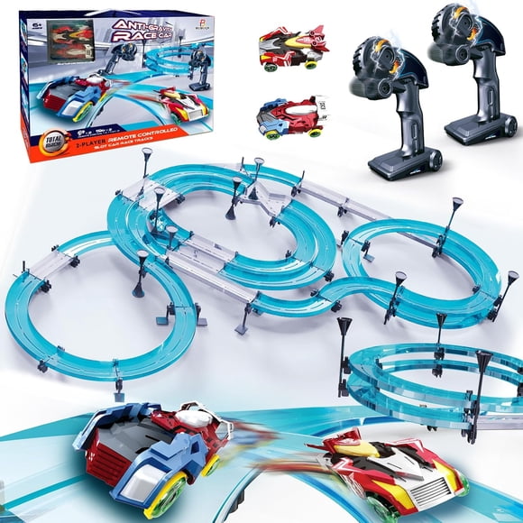 Ensembles de Piste de Course de Voiture à Fente Voiture Électrique Télécommandée pour Enfants Voitures Magnétiques Rechargeables Jeu de Course Électrique avec Contrôleurs Manuels Piste Circulaire de Surpassement Cadeaux Jouets d'Anniversaire pour Garçons Enfants 6 7 8-12