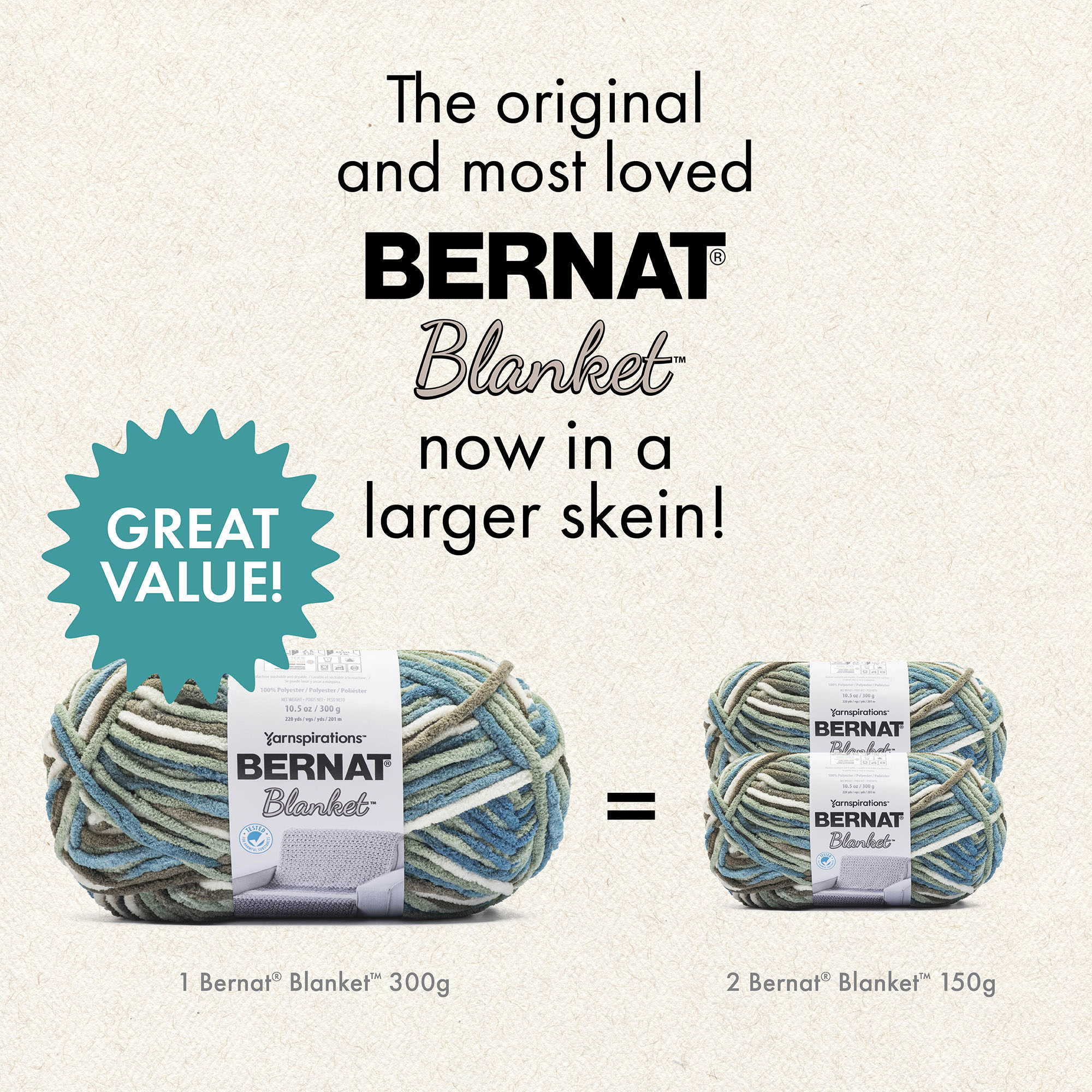 Bernat® Blanket BB™ #6 Super Bulky Polyester Yarn, Gray Blush 10.5oz/300g 220 Yards
