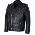 thumbnail image 3 of Black Biker Leather Jacket With Notched Lapels And Waist Belt Mens Black Leather Motorcycle Jacket Black Leather Riding Jacket Double Rider size S, 3 of 5