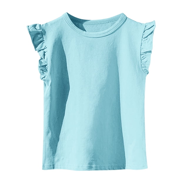 Mgmyaa Girls Cap Sleeve Tops Summer Crewneck Ruffle Tank Tops Cute T-Shirt Blouse 2-13 Years