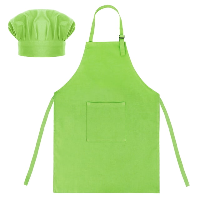 TOPTIE Tabliers de Cuisine pour Enfants en Toile de Coton et Ensemble de Toque de Chef