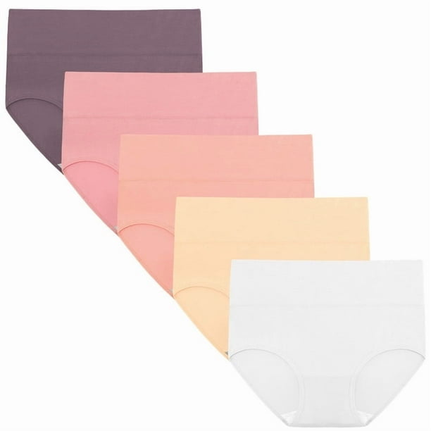 INNERSY Culottes Taille Haute pour Femmes en Coton Doux, sous-Vêtements Post-Partum pour Femmes, Lot de 5, violet blush et Couleurs Unies Assorties. Ces Culottes pour Femmes Offrent une Taille Haute pour un Soutien Doux du Ventre, une Couverture Complète du Dos et un design Sans Étiquette pour un Port Sans Irritation. Faites de 95 % Coton et 5 % Élasthanne pour une Coupe Douce et Extensible, Idéales pour la Récupération Post-Partum Ou le Confort Quotidien.