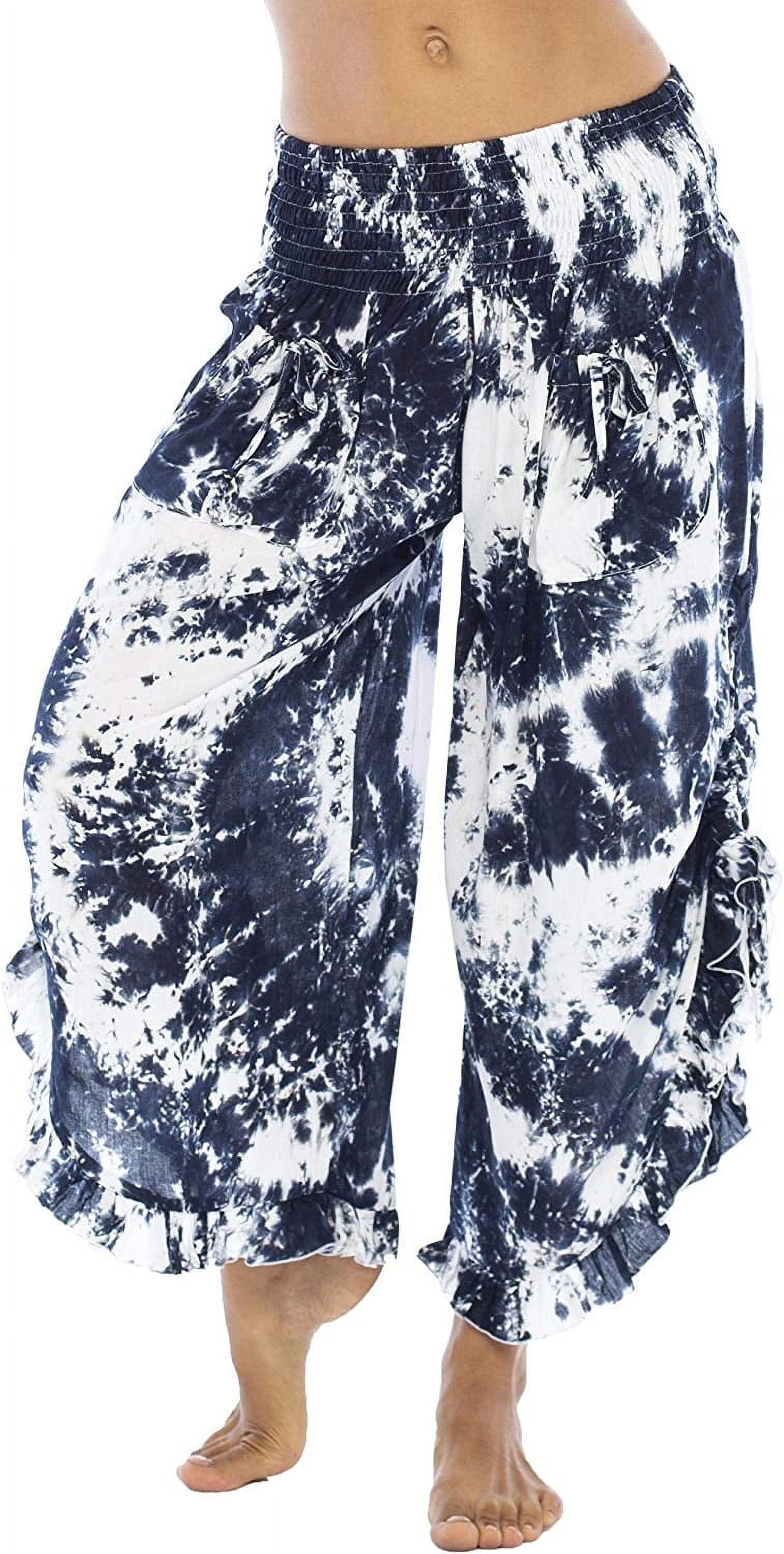Snoarin Summer Plus Size Capris for Women Casual Pants With Eastic Waist, Solid Color Splashed Ink Print, Tie Dyed Ink, Seven Point Loose Wide Leg Pants Trousers for Women on Clearance