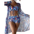 thumbnail image 1 of MAWCLOS Women Bathing Suit Ruched Swimsuit Three Pieces Swim Bikini Set Push Up Seaside Floral Print Swimming Suits Dark Blue M, 1 of 3