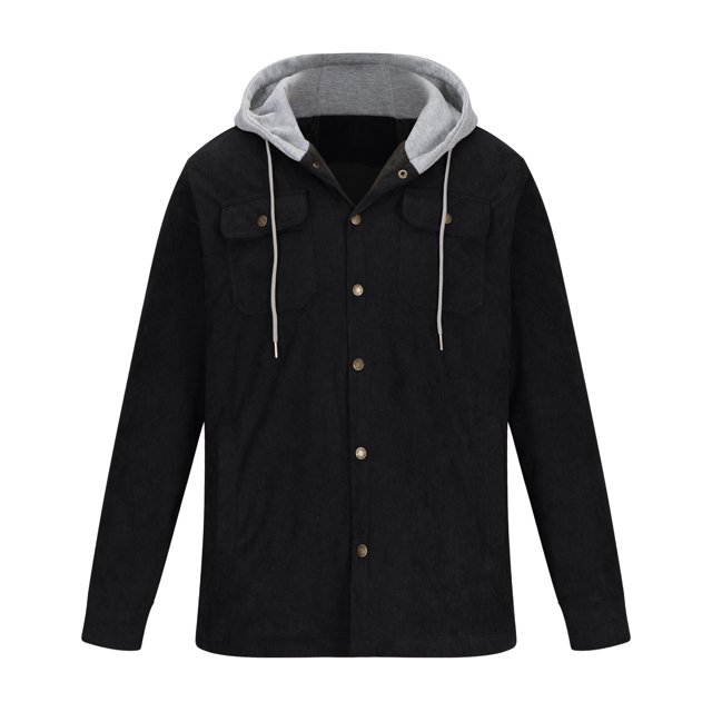 KIHOUT Winter Warm Coats Men Button-up Cardigan Carry Pockets Solid Color Long Sleeve Hooded Jacket,Size M-5XL