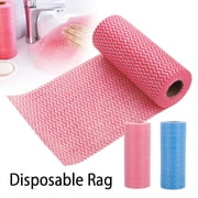 AMERTEER Disposable Cleaning Towels   Reusable Cleaning Cloth Handy Cleaning Wipes Towels Dish Rags Multi Use Wiping Rag Household Supplies 50 Count/Roll (Red/Blue)