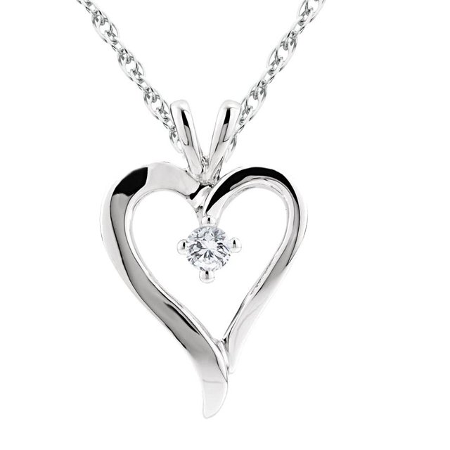 .15Ct Pendentif Rond en Forme de Cœur Solitaire Diamant Poli Or Blanc 20mm de Haut
