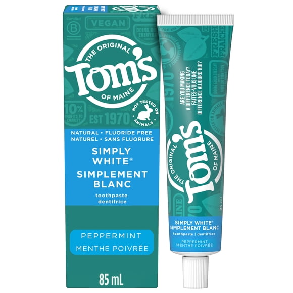 Tom’s of Maine Simply White Dentifrice sans Fluorure, Menthe Poivrée, 85 ml