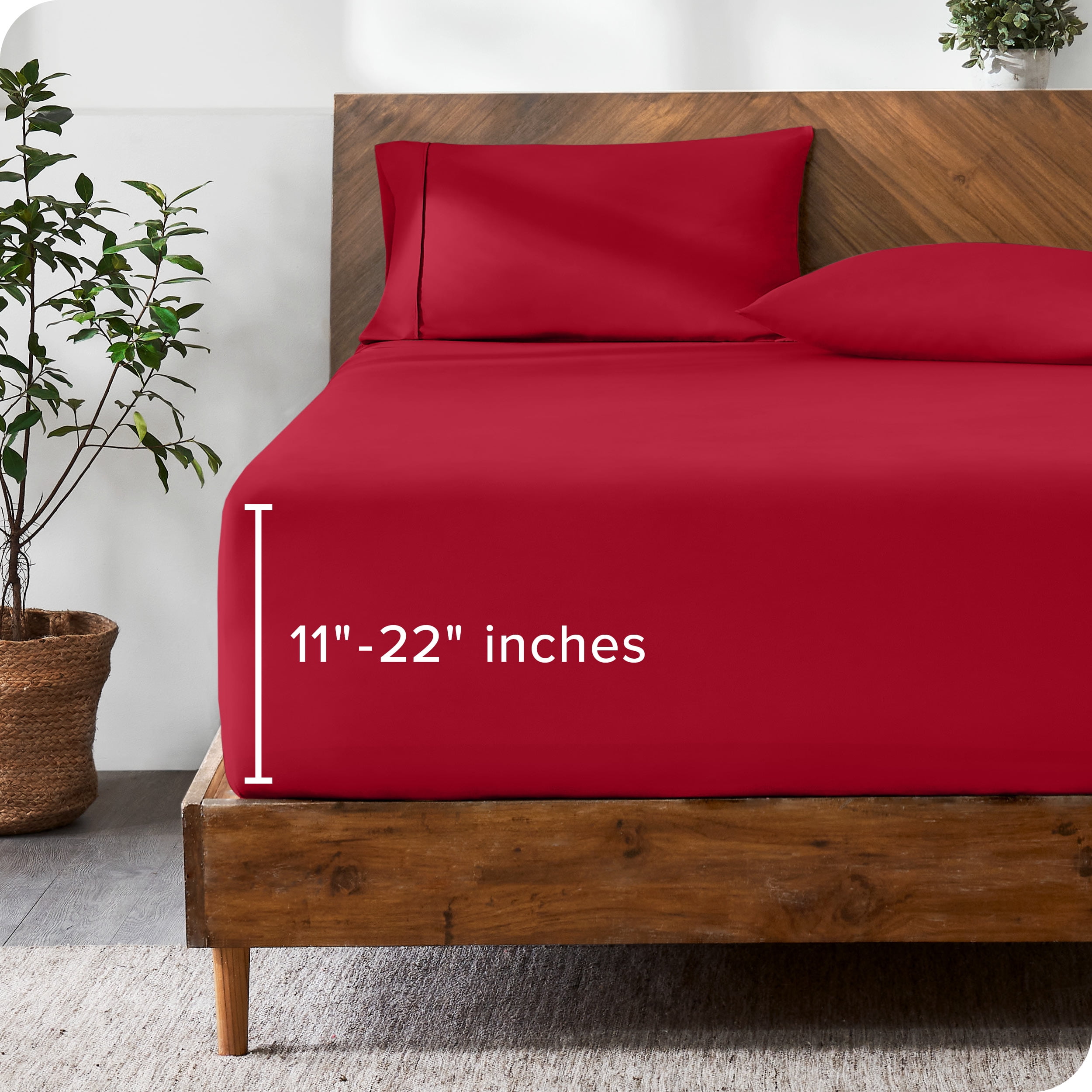Bare Home Drap-Housse - Poche Extra Profonde de 22 Pouces - Premium 1800 Collection - Très Grand Simple, Rouge