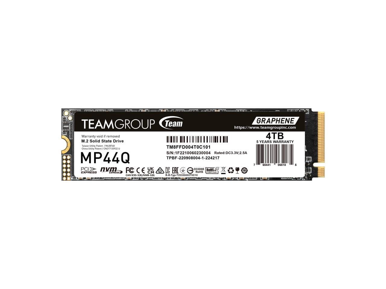 TEAMGROUP MP44Q 4TB PCIe Gen4 x4 M.2 2280 SSD Laptop & Desktop & NUC & NAS compatible, Speed up to 7400MB/s (TM8FFD004T0C101)