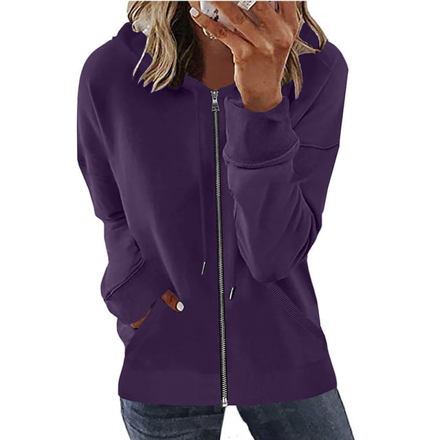 TIMIFIS Womens Long Sleeve Hooded Sweatshirt Hoodies Zip Up Track Jacket with Pockets-Purple-SFall