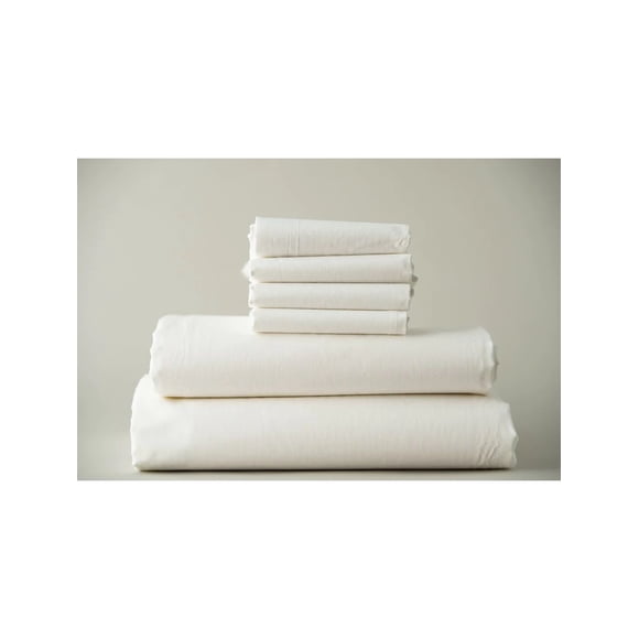 Thomaston Mills USA Hotel Bed Linens 4pc Set KING XL size Fabric TC-250 Premium Percale Cotton-Poly color WHITE (contents FLAT 118"x 120" + FITTED 78"x80"+15" + KING Pillowcase 42"x21")