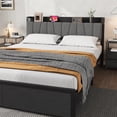 thumbnail image 4 of GloryStar Bed Frame with Storage Headboard, Industrial Full Platform Bed with 2 Large Drawers and Charging Station, Black No Box Spring Needed Bedframe, 4 of 7
