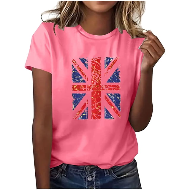 Pisexur Hauts pour Femmes, Hauts d'Été pour Femmes, Hauts pour Dames, Nouveau Pull à Manches Courtes Col Rond Décontracté Imprimé Rose, 3TG