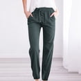 thumbnail image 2 of FNFYFH Clearance Cotton Linen Pants for Women Drawstring Elastic Pant with Pockets Solid Trousers,Gray, 2 of 4