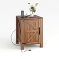 thumbnail image 2 of GloryStar Rustic 2-Tier Nightstand with USB Charging, Farmhouse Bedside Table with Sliding Barn Door for Bedroom, 2 of 7